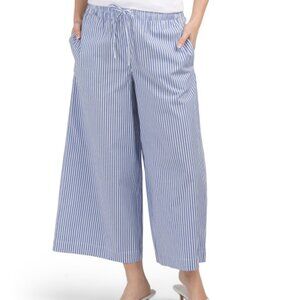 NWT BELLE VERE Blue White Striped Elastic Waist Cropped Wide Legs Palazzo Pants